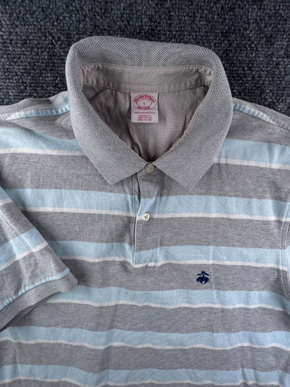 Brooks Brothers Golf Polo Orginal Fit Striped Short Sleeve Mens Size Large Blue